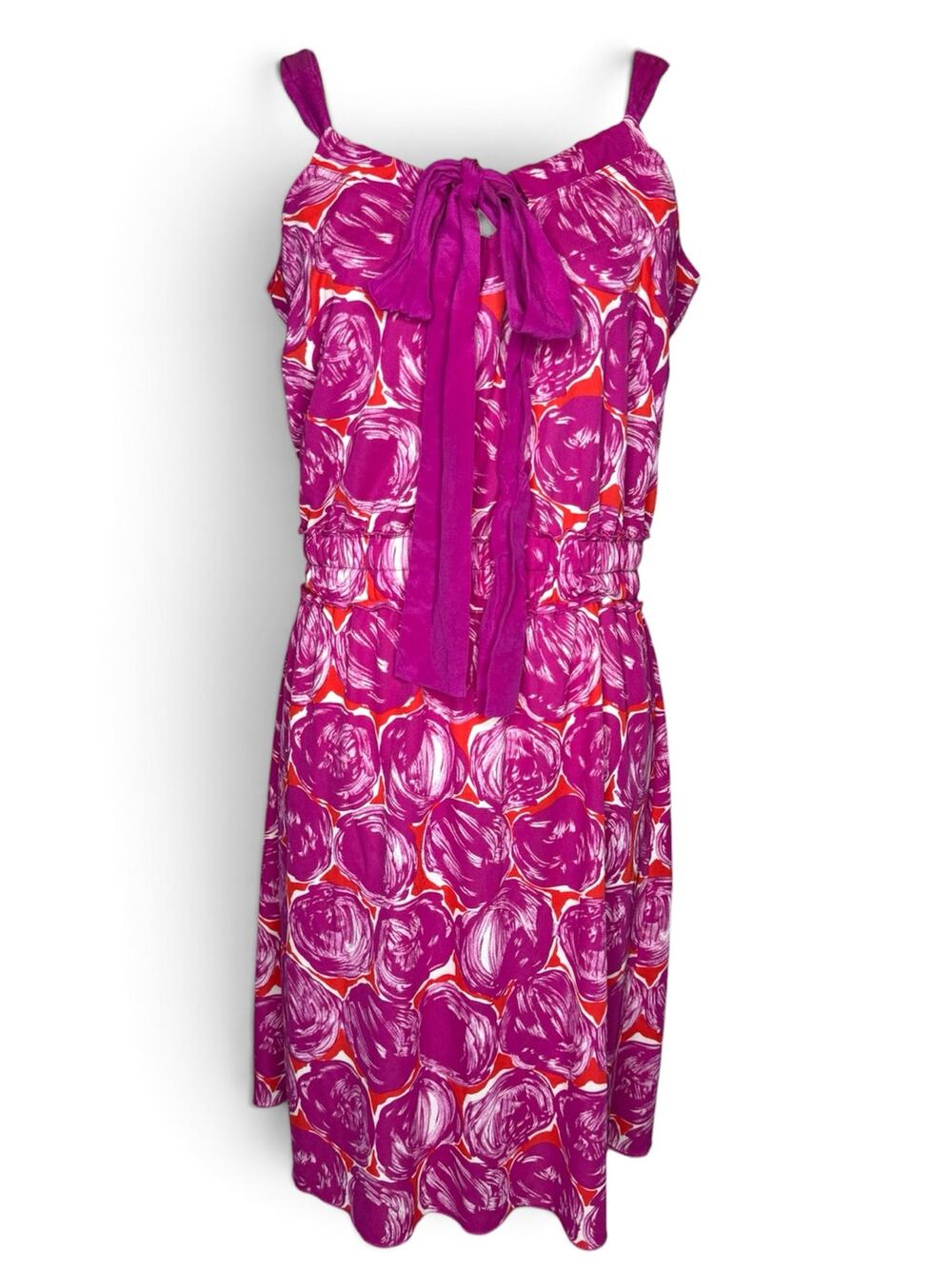 Tory Burch Dress Pink Floral Sleeveless Silk Bow Knee Length Large